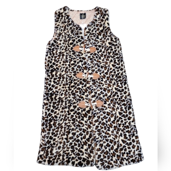 Boutique Style Trench Length Faux Cheetah Fur Sweater Vest Size Small NWT - Picture 1 of 7